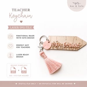 Lehrer Lineal Schlüsselanhänger SVG - Laser-geschnittenes Holz Acryl Bleistift Schlüsselanhänger Design für Lehrer