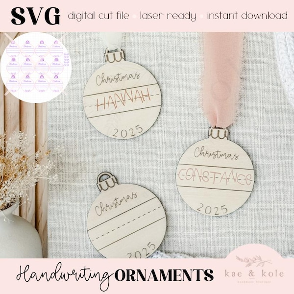 Kids Handwriting Ornament SVG - Laser Cut File with Dotted Line Detail for Childs Name