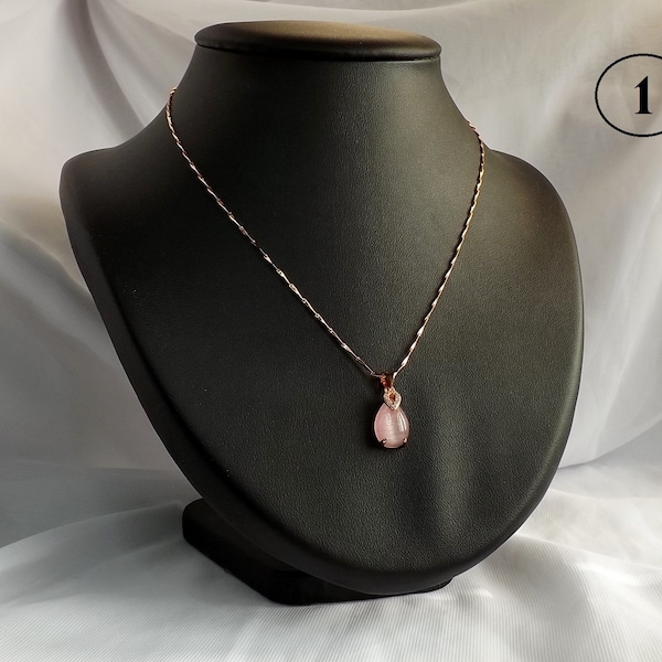 Pendentif "Kâma" Quartz rose, plaqué argent, rose gold Minéraux