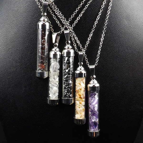 Pendant "wish bottle" gravel - chips - natural stones Minerals