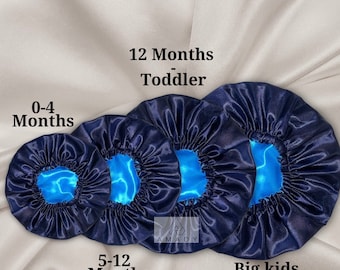 Blue satin baby hair bonnet, unisex hair bonnet for kids, baby bonnet, reversible hair bonnets, baby sleep cap, silky bonnets, new baby gift