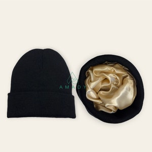 Satin lined beanie hat, Valentines Day gift,winter hat with satin lining, chemo beanie hat, silky winter hat, woolly hat, unisex winter hat
