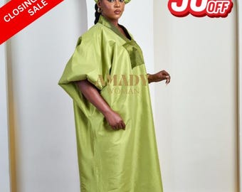 Lime Green Womens Dress,Womens Kaftan,Bubu Dress,African Clothing,Silk Dress,Maxi Dress,Handmade Dress,Modest Fashion,Senegalese Dress