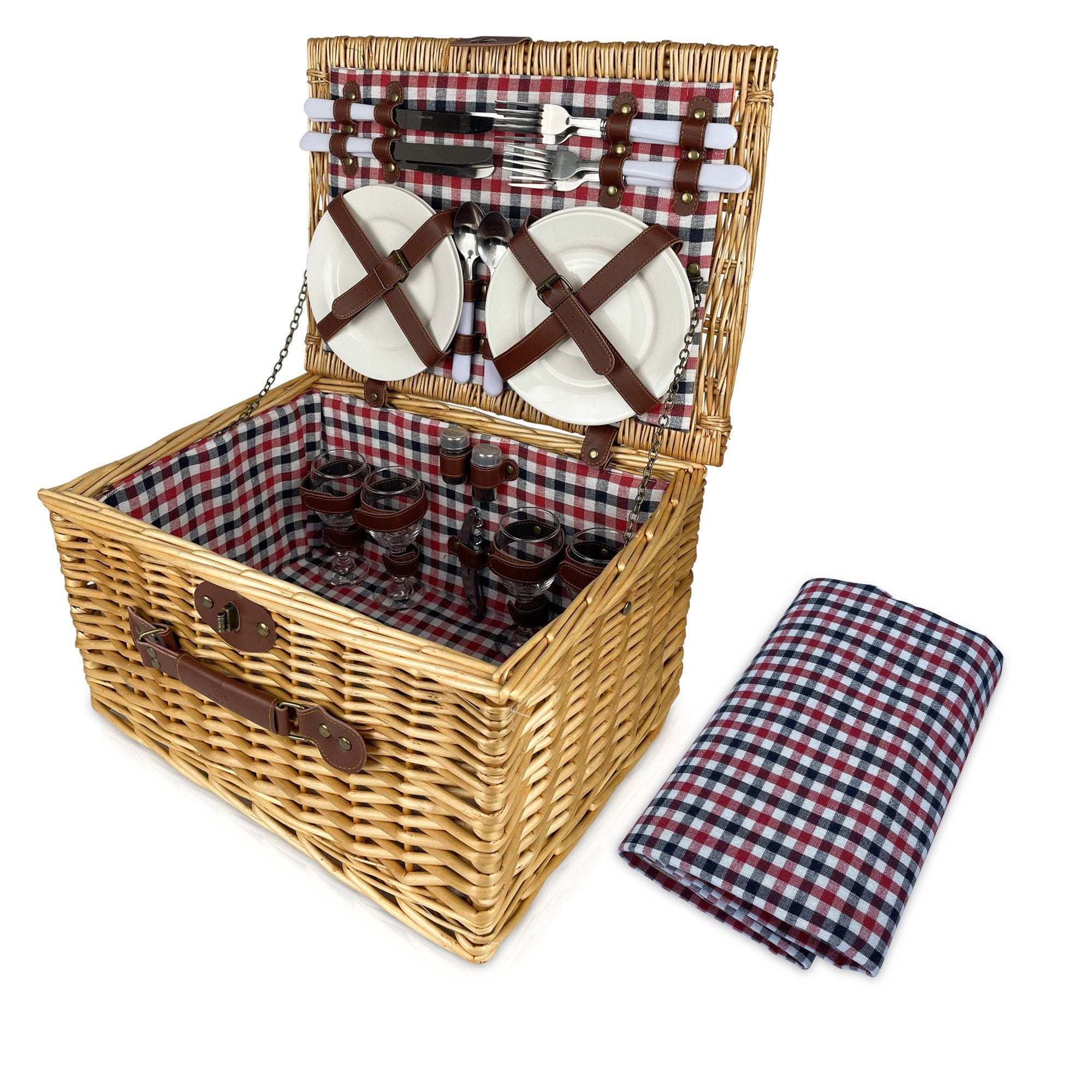 Amady Luxury 4 Person Wicker Picnic Set With Picnic Basket and Etsy UK