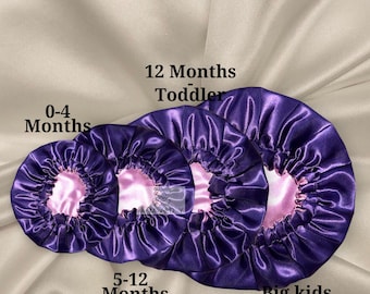 Non-slip satin baby hair bonnet, anti frizz hair care for kids, reversible hair bonnets, baby sleep cap, cute baby shower gift, new Mum gift