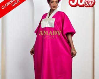 Pink Silk Dress,African Fashion,Plus Size Dress,Kaftan Dress,African Wedding Guest Dress,Silk Dress, Nigerian Dress, Senegalese Dress,Abaya