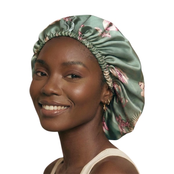 SILK+SATIN hair bonnet, adjustable reversible bonnet, anti  frizz cap, curly hair cap,silk head wrap, hair protection