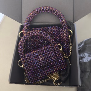 Luxury crystal bead bag, valentine's day gift for wife, crystal bag, elegant evening bag, gift for her, handmade bag, wedding guest bag,