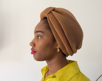 Turban en maille doublée de soie, turban pour femme, turban pré-attaché, bandeau, turban boho, cadeau de chimio, chapeau de chimio, casquette d'alopécie, chapeau de perte de cheveux, cadeau