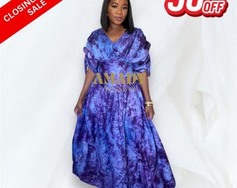 African Print Dress, Tie Dye, Zip-Up Slit Dress,Ankara Gown,Àdìre Dress,African Fashion,Boho Dress,African Wedding Dress,Ocassion Dress,Boho
