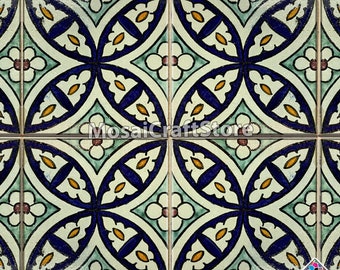 Handmade Moroccan glazed ceramic tiles for wall and floor decoration, with floral hand painted pattern