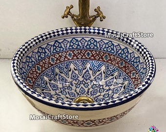 Blue handmade Moroccan ceramic sink, sink for kitchen and bathroom vanity