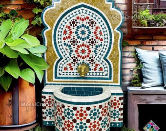Handmade Colorful Mosaic Water Fountain for outdoor or indoor, hanged on wall or with wheels