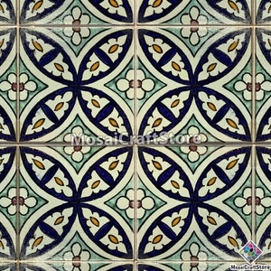 Handmade Moroccan glazed ceramic tiles for wall and floor decoration, with floral hand painted pattern