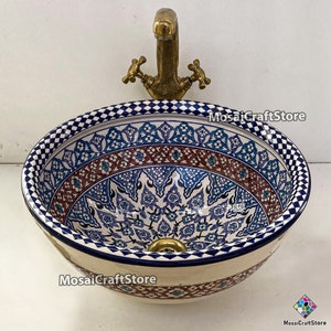 Blue handmade Moroccan ceramic sink, sink for kitchen and bathroom vanity