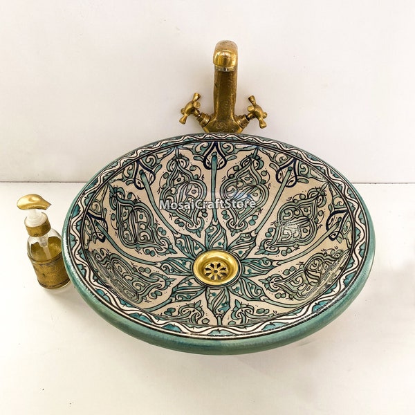 lavabo del recipiente del baño lavabo de cerámica hecho a mano, lavabo de cerámica para el baño y la cocina pintados a mano, decoración del fregadero de los tocadores del baño