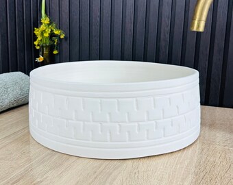 Curved  OFF White Cylindrical Raw Clay Sink - Handcrafted Bathroom Sink - Traditional Raw Clay Washbasin - Mid Century Antique Basin sink