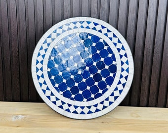 Fourniture, plateau de table en mosaïque bleue, plateau rond massif, plateau de table sur mesure pour votre terrasse d'extérieur, plateau en zellige