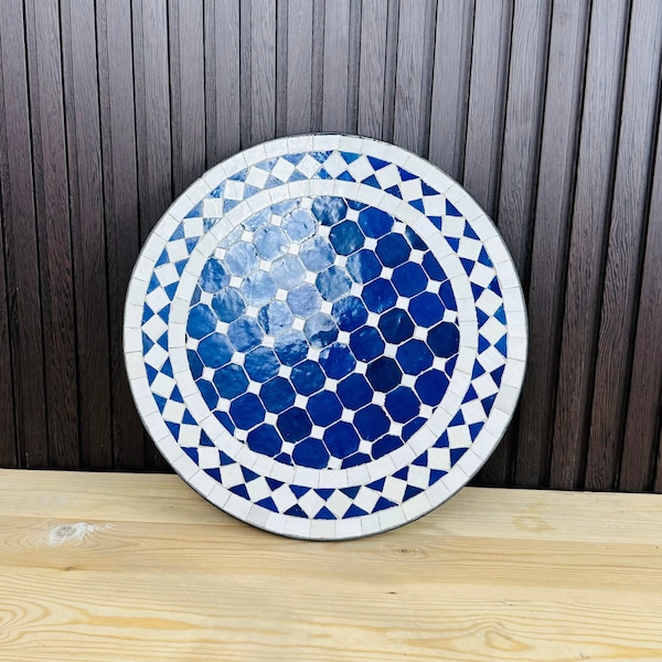 Blue Mosaic Table top, Solide round table top, Custom your outdoor Patio Fourniture table top, Zellige table top