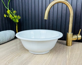 OFF White bathroom vessel sink handcrafted ceramic washbasin, Ceramic sink for bathroom hand painted , bathroom vanities basin sink decor