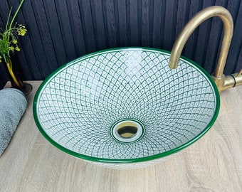 Emerald Green Fish scale Bathroom vessel sink made from ceramic 100% handcrafted