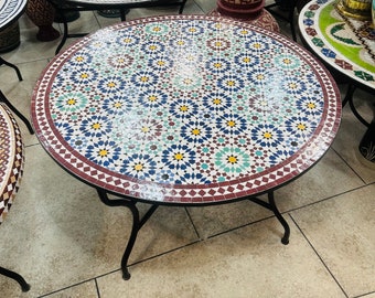 Large Dining Zellige table Solid - Outdoor & Indoor Mosaic table - Handcrafted Tiles Mosaic Table - Custom Colorfull Table