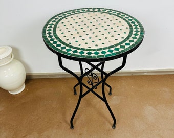 Beige Mid Century Mosaic Table - Outdoor & Indoor Mosaic Table - CUSTOMIZABLE Garden Table Solide - Large Dining Table - Rustic Table