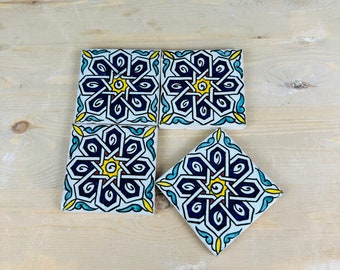 Handcrafted Moroccan Ceramic tiles, Traditional Geometric Design Decorative wall art ceramic tiles, Mid century Farmehouse glazed  tiles