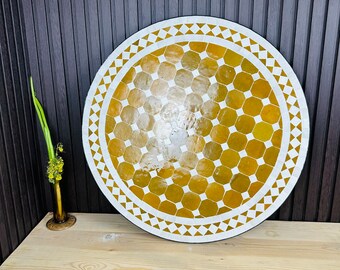 Gemengd geel en moutard mozaïek tafelblad, Solide rond tafelblad, op maat uw buiten Patio Fourniture tafelblad, Zellige tafelblad