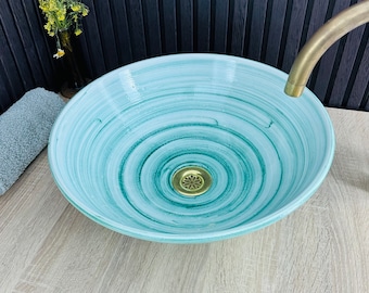 Luxe turquoise badkamer wastafel - rustieke keramische wastafel - midden van de eeuw moderne aanrecht ijdelheid wastafel - verbouwing badkamer wastafel