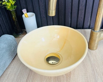 Minimalist Simplistic Sink - OFF Orange Ceramic Basin Sink - Countertop Washbasin - Mid Century Modern Sink - Handcrafted Sink + Free Gift