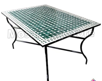 Custom Handmade Rectangular table with Mosaic table top and Metal legs