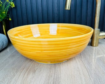 Orange Brush bathroom vessel sink -  handcrafted ceramic washbasin - Custom Round Basin Sink - Modern Washbasin sink