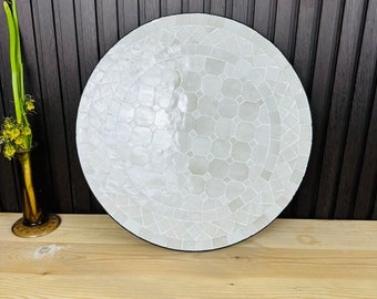 white Minimaliste Simplistic Mosaic Table top, Solide round table top, Custom your outdoor Patio Fourniture table top, Zellige table top