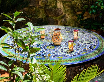 Mosaic Table, Large round table top with iron legs, Custom your outdoor dining table or indoor table