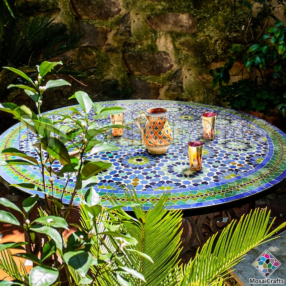 Mosaic Table Large Round Top With Iron Legs Custom Ireland - Custom Made Mosaic Patio Table