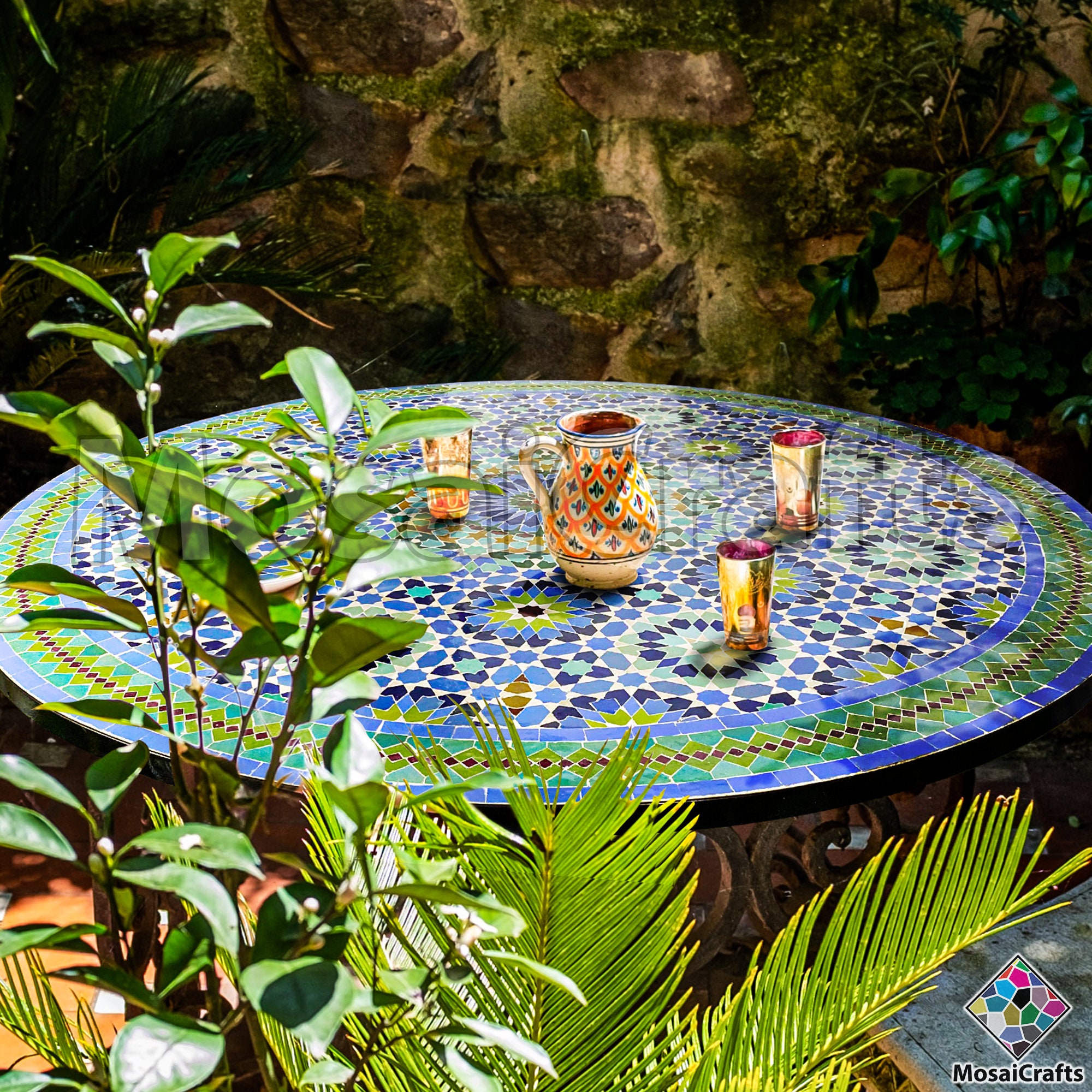 Mosaic Table Large Round Table Top With Iron Legs Custom Your