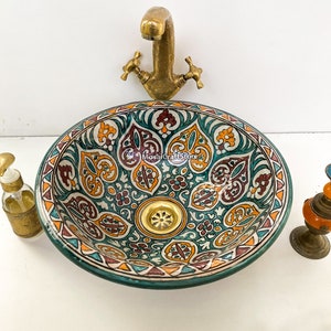 bathroom vessel sink handcrafted ceramic washbasin, Ceramic sink for bathroom with mandala hand painted, bathroom vanities sink decor.