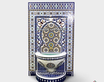 Large Handmade Mosaic Fountain for garden and indoor decoration, Custom fountain with custom handmade wall brass spout for water