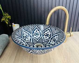 Navy blue Sink - Vanity Ceramic Basin - Countertop Washbasin - Mid Century Modern Sink - Handcrafted Sink + Free Gift