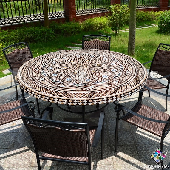 Mosaic Outdoor Table Top Made Of Tiny Tiles - Custom Made Mosaic Patio Table