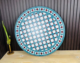 Zellige Mosaic Table top, Solide round table top, Custom your outdoor or indoor table top, Mid century colors table top