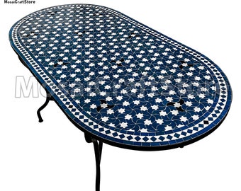 Oval mosaic table, Blue Large handcrafted table, Outdoor and indoor table