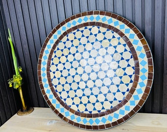 Beige Mosaic Table top, Solide round table top, Custom your outdoor or indoor table top, Mid century colors table top