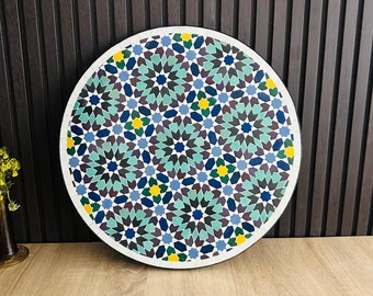 Solid Mosaic Table top - Farmhouse table top round - outdoor or indoor table top Mid century Modern table top - Handcrafted Zellige Table