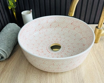 Pink Bathroom vessel sink - Handmade washbasin sink - Countertop basin sink - Mid century basin - Farmhouse sink