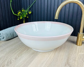 OFF Pink & White Minimaliste bathroom vessel sink handcrafted, Remodeling bath basin sink made from ceramic, Countertop washbasin Sink