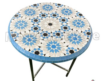 Custom Mosaic round table with mosaic on edges and metal legs