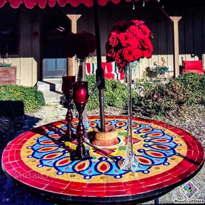 Custom Mosaic Table, Geometric mosaic tiles pattern top with hole for umbrella, Custom your outdoor dining table or indoor table image 3