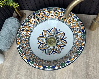 Handcrafted  bathroom vessel sink made from ceramic, Counter top  vanity sink for bathroom hand painted, vanities sink decor